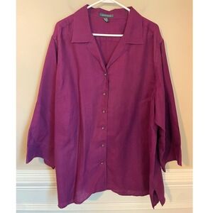 Lauren Ralph Lauren Womens 3X Linen Texture Stripe Button Down Shirt Purple